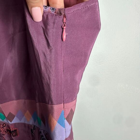 Anthropologie HeyHoe 100% silk purple bird print sheath dress Size 8 - Picture 8 of 9